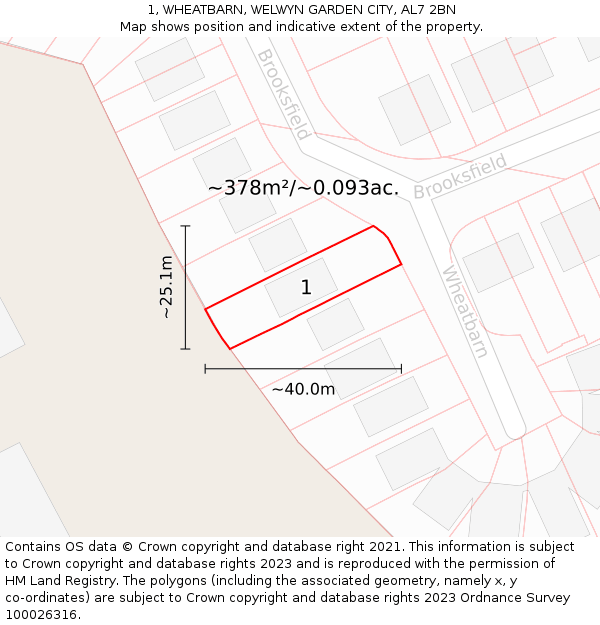 1, WHEATBARN, WELWYN GARDEN CITY, AL7 2BN: Plot and title map