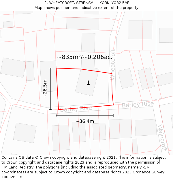 1, WHEATCROFT, STRENSALL, YORK, YO32 5AE: Plot and title map