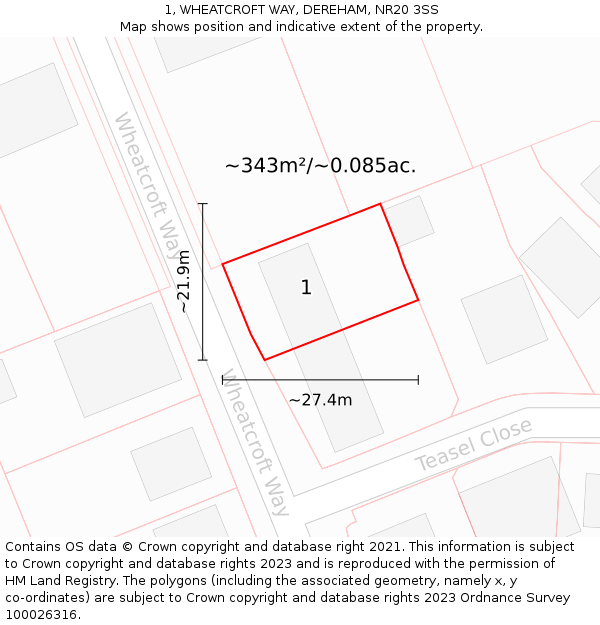 1, WHEATCROFT WAY, DEREHAM, NR20 3SS: Plot and title map