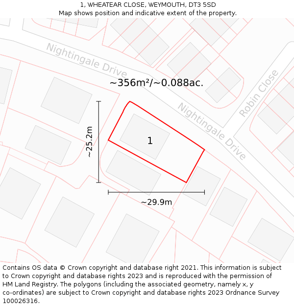 1, WHEATEAR CLOSE, WEYMOUTH, DT3 5SD: Plot and title map
