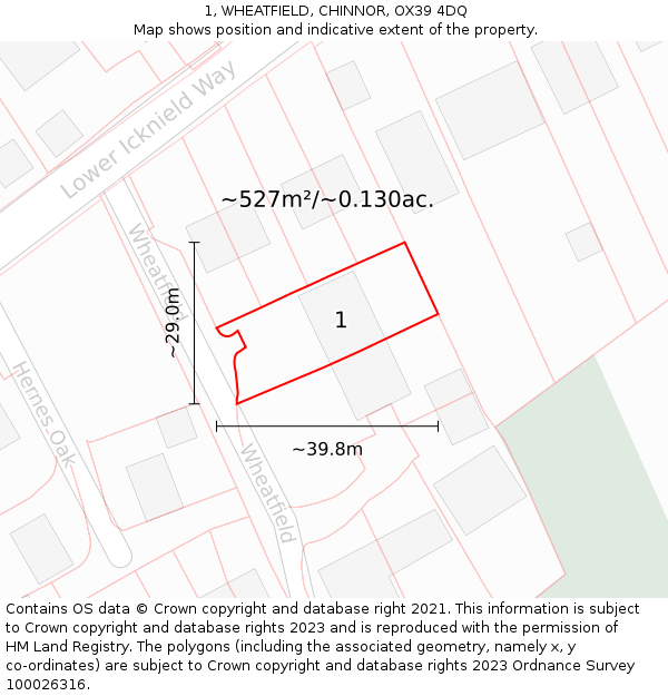 1, WHEATFIELD, CHINNOR, OX39 4DQ: Plot and title map