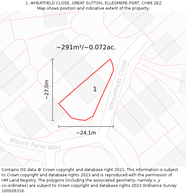 1, WHEATFIELD CLOSE, GREAT SUTTON, ELLESMERE PORT, CH66 2EZ: Plot and title map