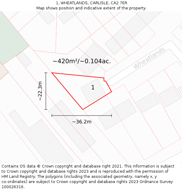 1, WHEATLANDS, CARLISLE, CA2 7ER: Plot and title map