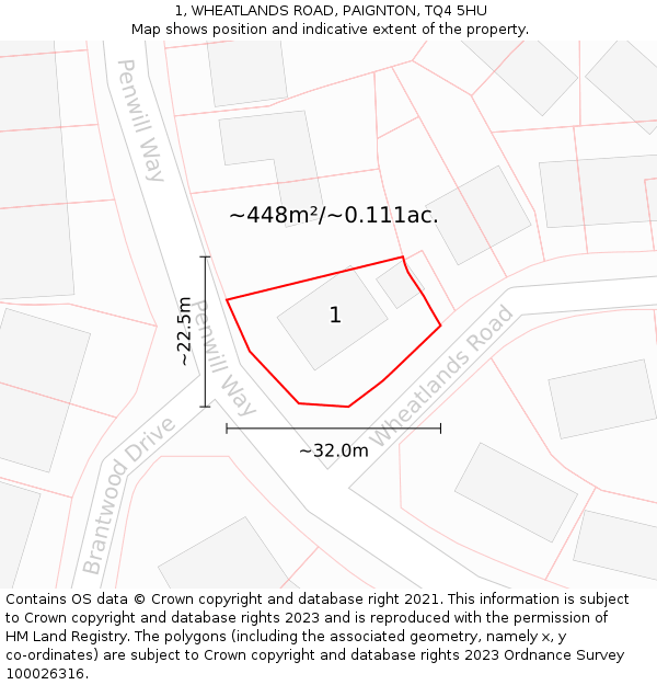 1, WHEATLANDS ROAD, PAIGNTON, TQ4 5HU: Plot and title map