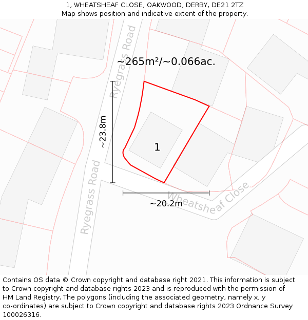 1, WHEATSHEAF CLOSE, OAKWOOD, DERBY, DE21 2TZ: Plot and title map