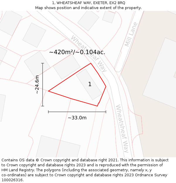 1, WHEATSHEAF WAY, EXETER, EX2 8RQ: Plot and title map