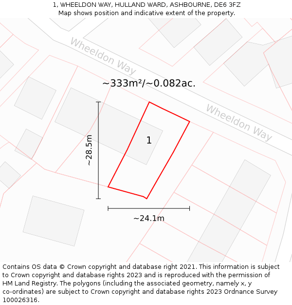 1, WHEELDON WAY, HULLAND WARD, ASHBOURNE, DE6 3FZ: Plot and title map