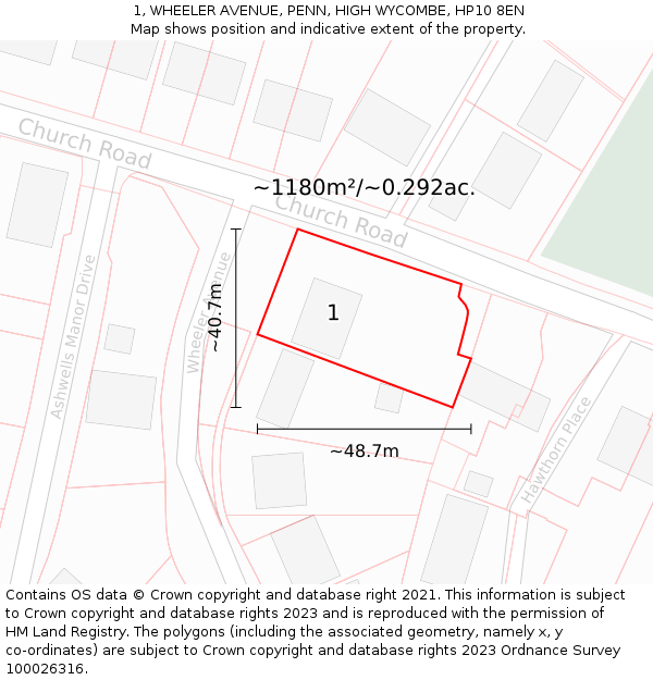 1, WHEELER AVENUE, PENN, HIGH WYCOMBE, HP10 8EN: Plot and title map