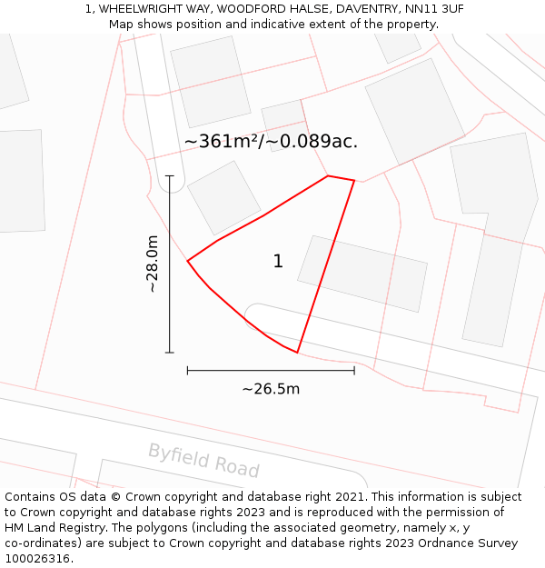 1, WHEELWRIGHT WAY, WOODFORD HALSE, DAVENTRY, NN11 3UF: Plot and title map