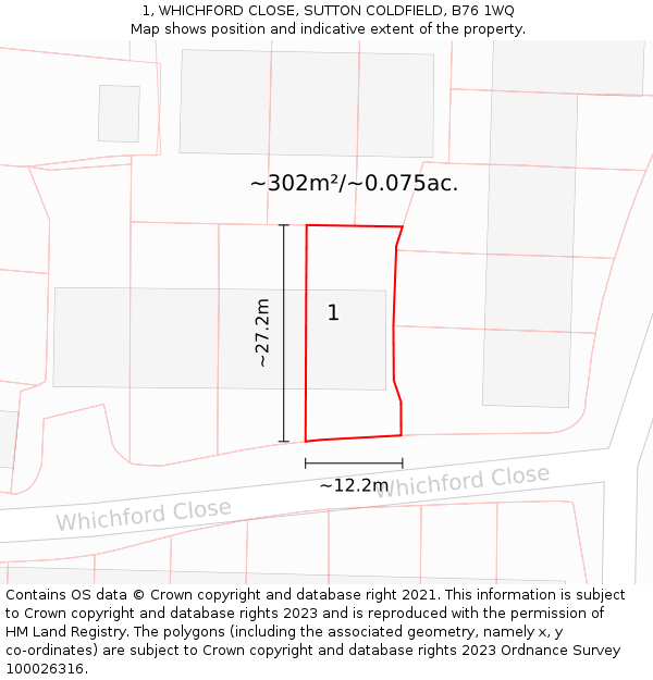 1, WHICHFORD CLOSE, SUTTON COLDFIELD, B76 1WQ: Plot and title map