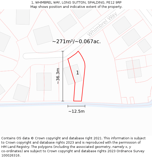 1, WHIMBREL WAY, LONG SUTTON, SPALDING, PE12 9RP: Plot and title map