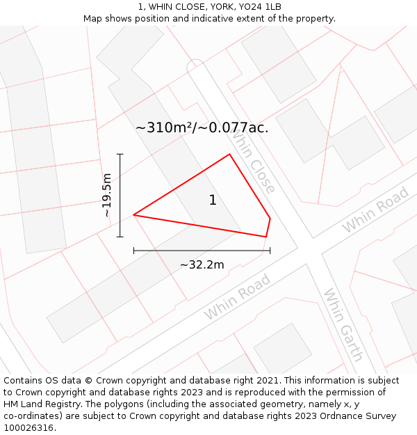 1, WHIN CLOSE, YORK, YO24 1LB: Plot and title map
