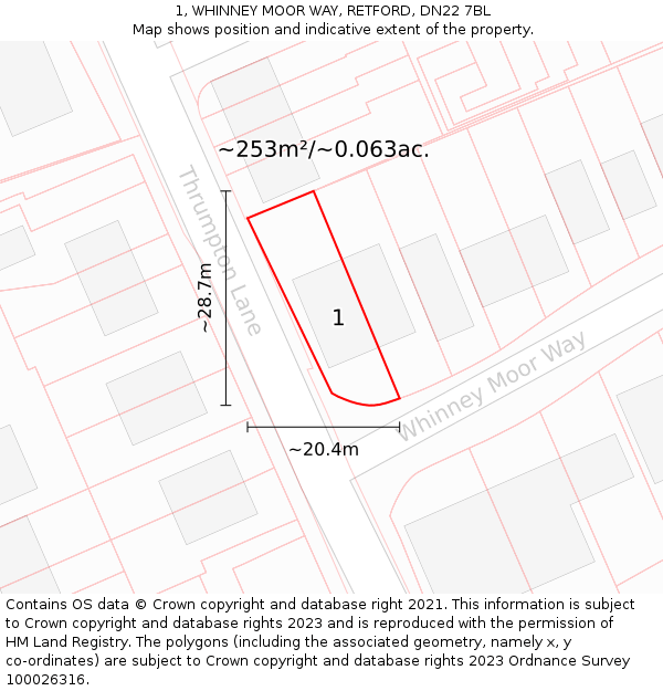 1, WHINNEY MOOR WAY, RETFORD, DN22 7BL: Plot and title map