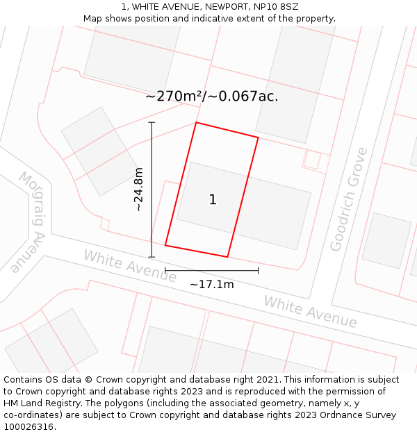 1, WHITE AVENUE, NEWPORT, NP10 8SZ: Plot and title map
