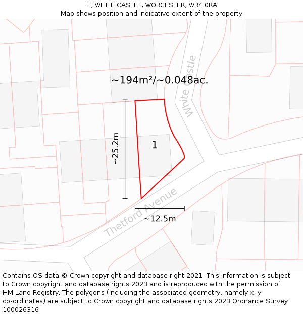 1, WHITE CASTLE, WORCESTER, WR4 0RA: Plot and title map