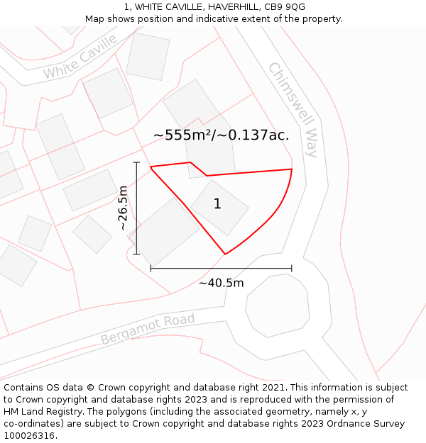 1, WHITE CAVILLE, HAVERHILL, CB9 9QG: Plot and title map