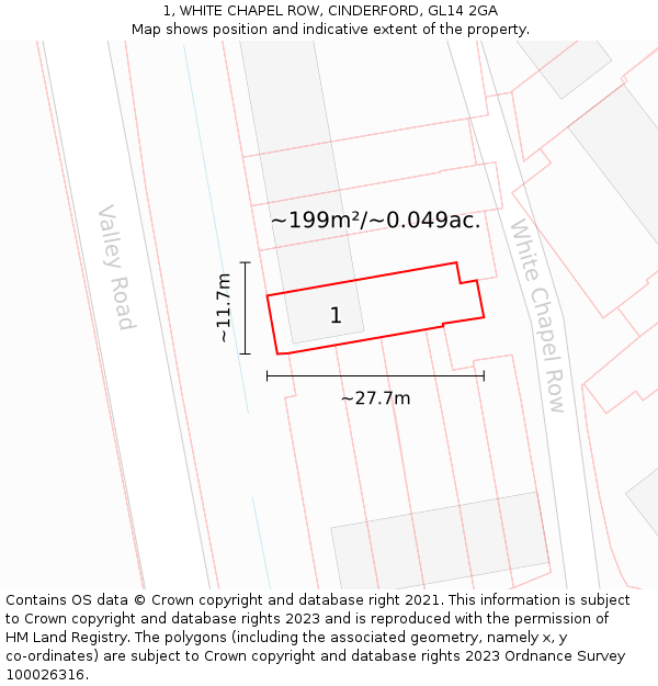 1, WHITE CHAPEL ROW, CINDERFORD, GL14 2GA: Plot and title map