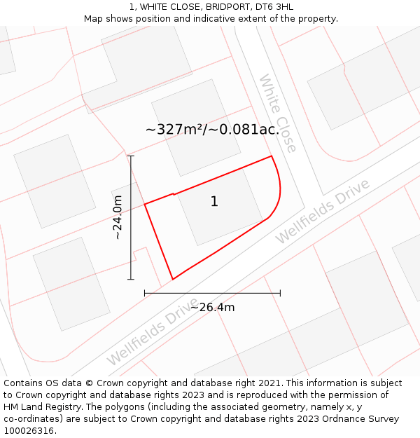 1, WHITE CLOSE, BRIDPORT, DT6 3HL: Plot and title map