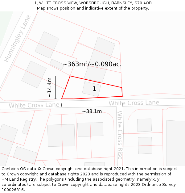 1, WHITE CROSS VIEW, WORSBROUGH, BARNSLEY, S70 4QB: Plot and title map