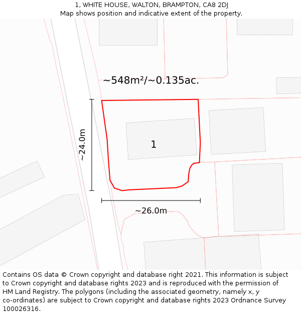 1, WHITE HOUSE, WALTON, BRAMPTON, CA8 2DJ: Plot and title map