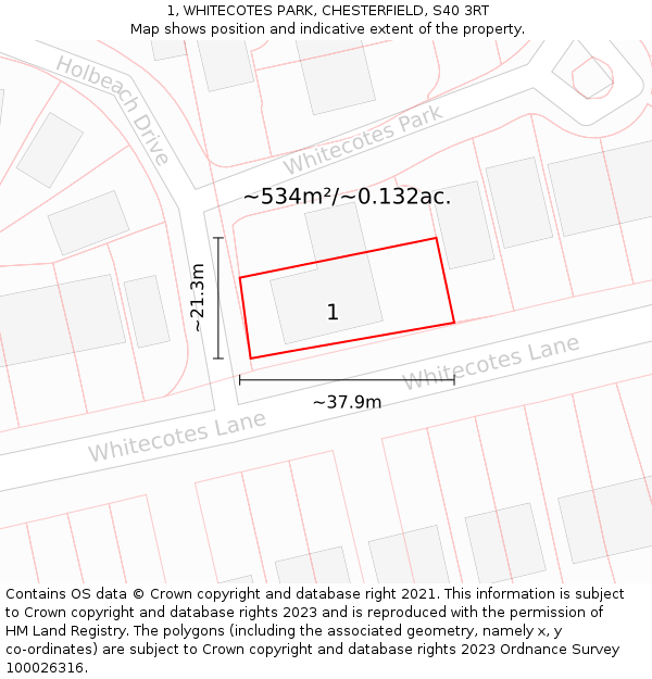 1, WHITECOTES PARK, CHESTERFIELD, S40 3RT: Plot and title map