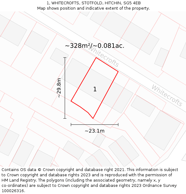 1, WHITECROFTS, STOTFOLD, HITCHIN, SG5 4EB: Plot and title map