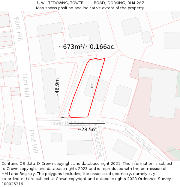 1, WHITEDOWNS, TOWER HILL ROAD, DORKING, RH4 2AZ: Plot and title map