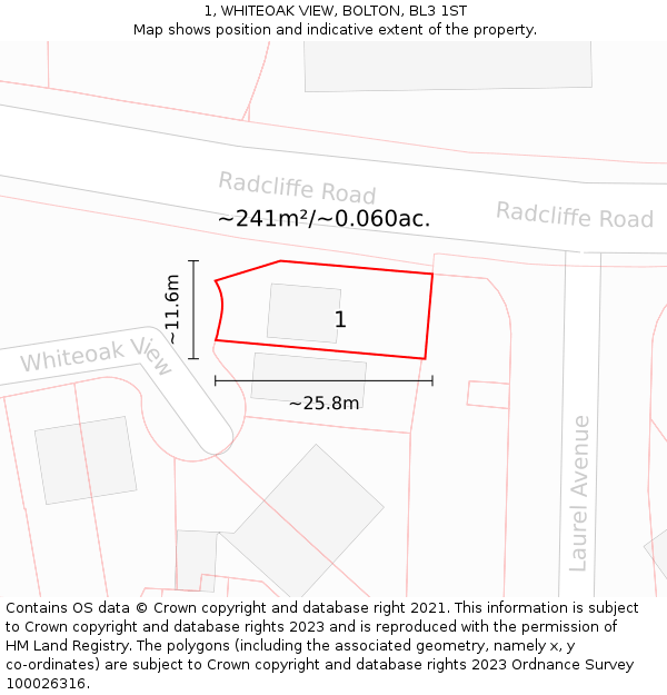 1, WHITEOAK VIEW, BOLTON, BL3 1ST: Plot and title map