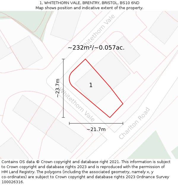1, WHITETHORN VALE, BRENTRY, BRISTOL, BS10 6ND: Plot and title map