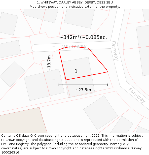 1, WHITEWAY, DARLEY ABBEY, DERBY, DE22 2BU: Plot and title map
