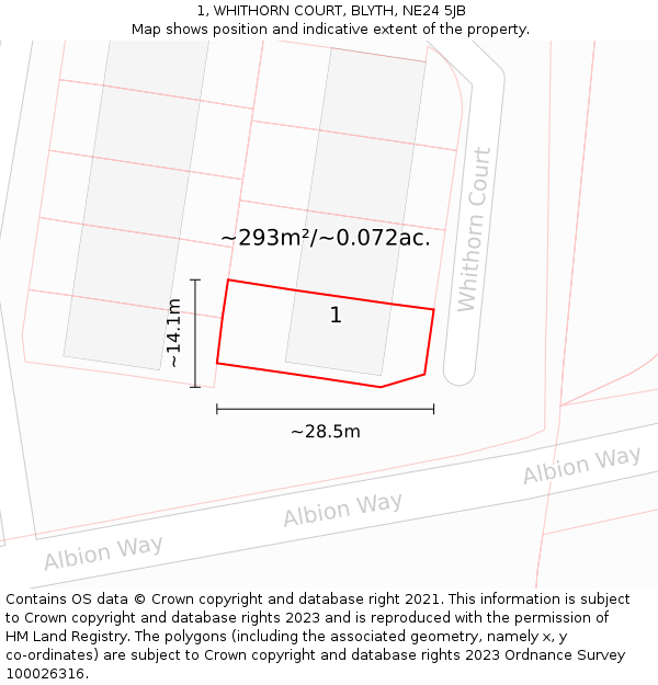 1, WHITHORN COURT, BLYTH, NE24 5JB: Plot and title map