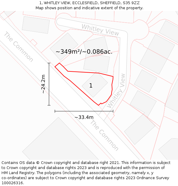1, WHITLEY VIEW, ECCLESFIELD, SHEFFIELD, S35 9ZZ: Plot and title map