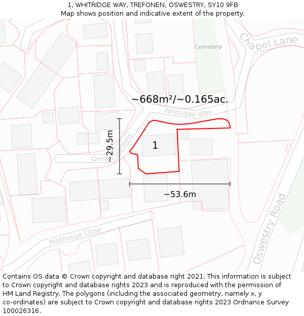 1, WHITRIDGE WAY, TREFONEN, OSWESTRY, SY10 9FB: Plot and title map