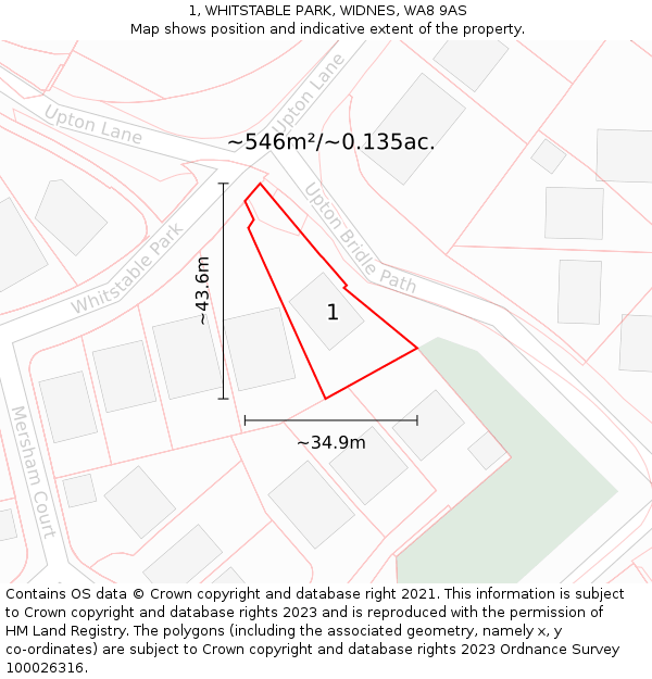 1, WHITSTABLE PARK, WIDNES, WA8 9AS: Plot and title map