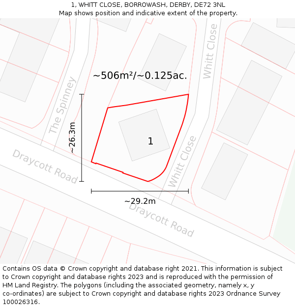 1, WHITT CLOSE, BORROWASH, DERBY, DE72 3NL: Plot and title map