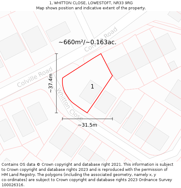 1, WHITTON CLOSE, LOWESTOFT, NR33 9RG: Plot and title map