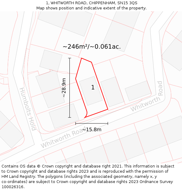 1, WHITWORTH ROAD, CHIPPENHAM, SN15 3QS: Plot and title map