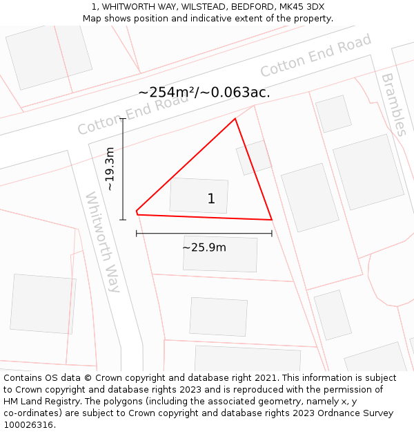 1, WHITWORTH WAY, WILSTEAD, BEDFORD, MK45 3DX: Plot and title map