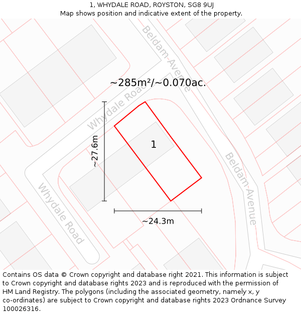 1, WHYDALE ROAD, ROYSTON, SG8 9UJ: Plot and title map
