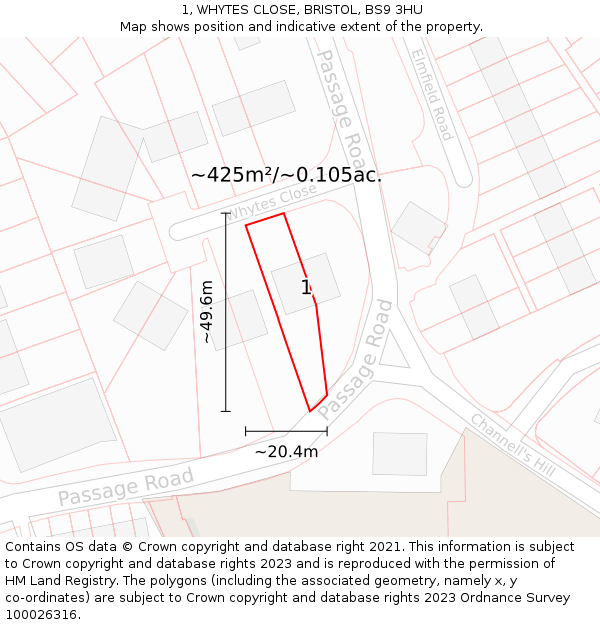 1, WHYTES CLOSE, BRISTOL, BS9 3HU: Plot and title map