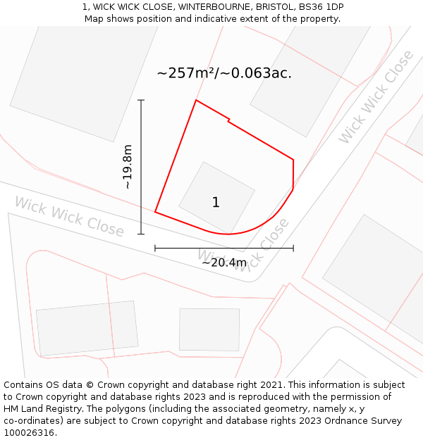 1, WICK WICK CLOSE, WINTERBOURNE, BRISTOL, BS36 1DP: Plot and title map