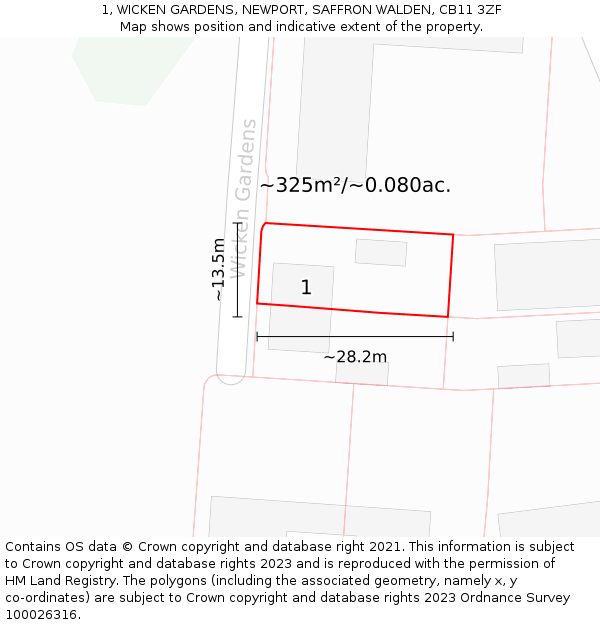 1, WICKEN GARDENS, NEWPORT, SAFFRON WALDEN, CB11 3ZF: Plot and title map