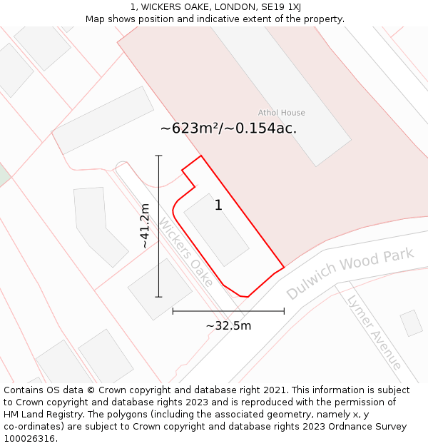 1, WICKERS OAKE, LONDON, SE19 1XJ: Plot and title map