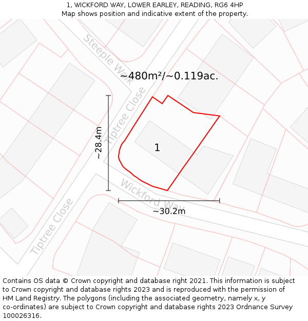 1, WICKFORD WAY, LOWER EARLEY, READING, RG6 4HP: Plot and title map