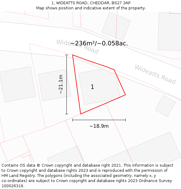 1, WIDEATTS ROAD, CHEDDAR, BS27 3AP: Plot and title map