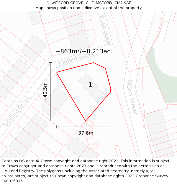 1, WIDFORD GROVE, CHELMSFORD, CM2 9AT: Plot and title map