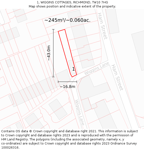 1, WIGGINS COTTAGES, RICHMOND, TW10 7HG: Plot and title map