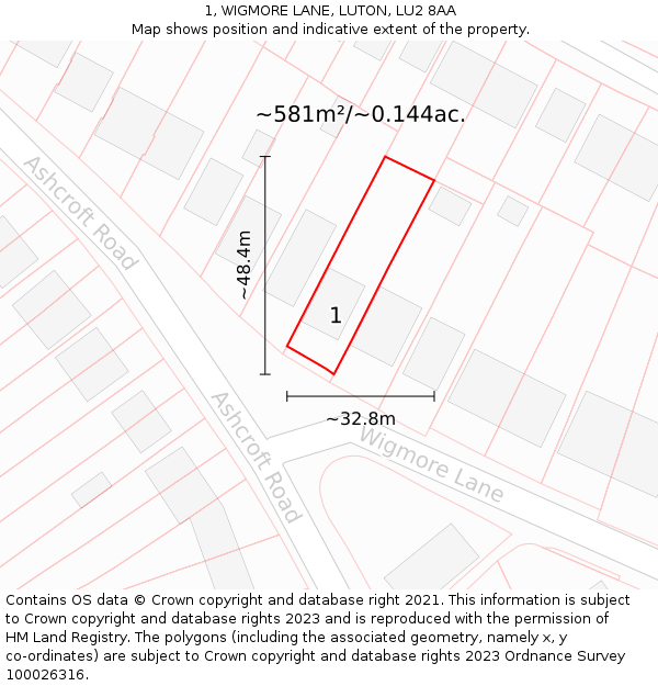 1, WIGMORE LANE, LUTON, LU2 8AA: Plot and title map
