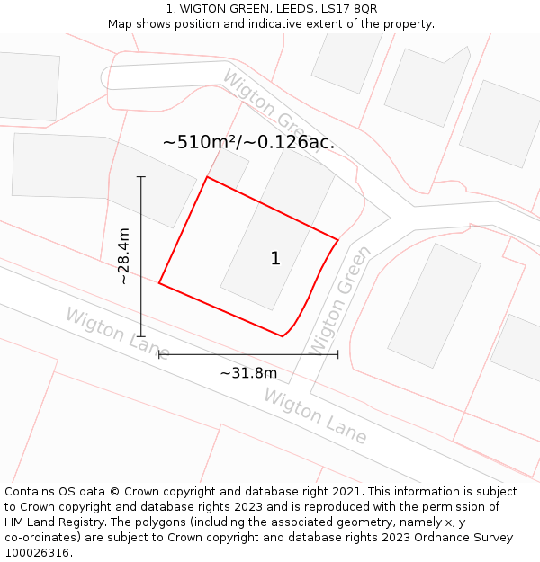 1, WIGTON GREEN, LEEDS, LS17 8QR: Plot and title map