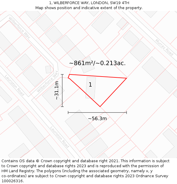 1, WILBERFORCE WAY, LONDON, SW19 4TH: Plot and title map